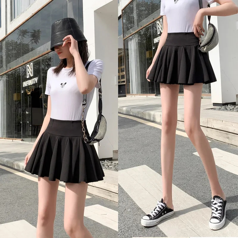 Korean style womens pleated skiing mini high waisted Japanese wardrobe malfunction anti dance skateboard 250312