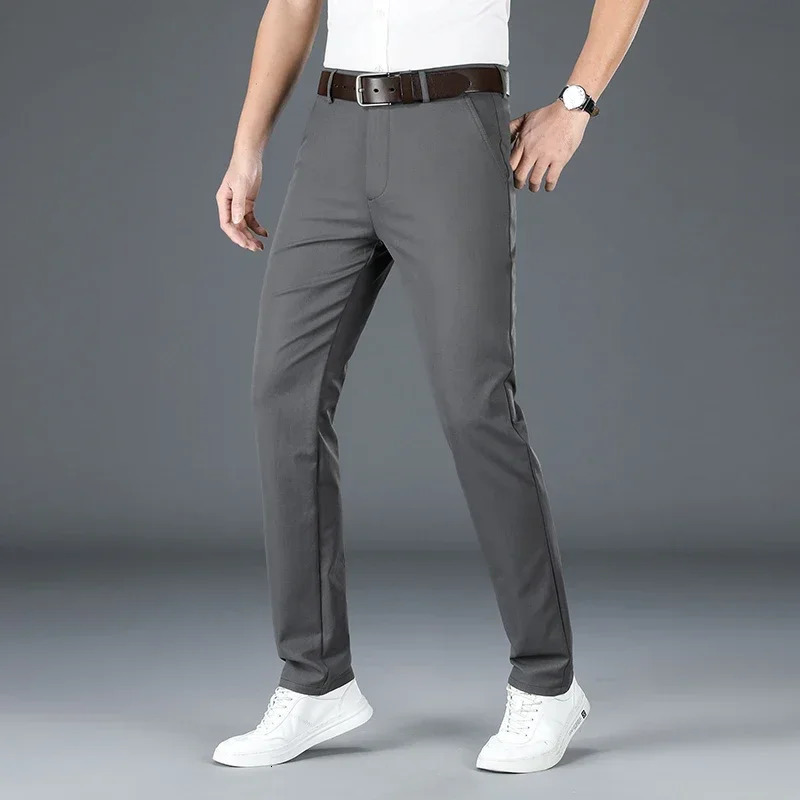Mens Spring/Summer Business Casual Pants Set Mens Elastic Straight Formal Mens Trouser Plus Size 30-40 250314