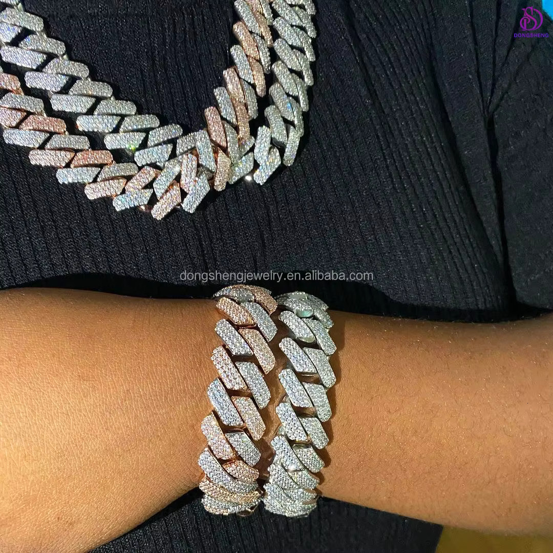 Hip Hop Jewelry Necklace Iced Out Diamond VVS Moissanite Cuban Link Chain Rose Gold Miami Silver 18mm Customize 925 Silver