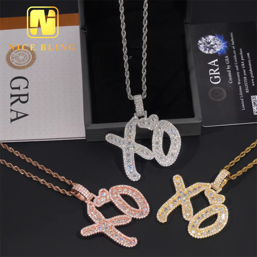 Custom Iced Out Hip Hop Moissanite Jewelry Pendant Lerter XO VVS Moissanite 925 Sterling Silver Hip Hop Pendant