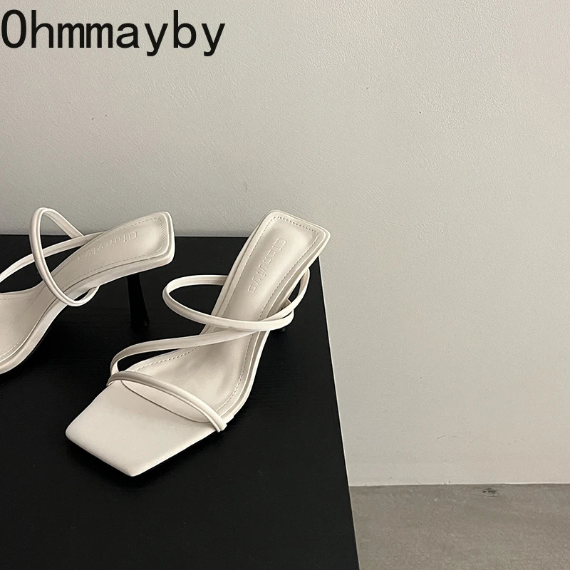 er Summers Narrow Band Women Slippers Shoes Casual Street Style Ladies Elegant Party Dress High Heel Slides 250314
