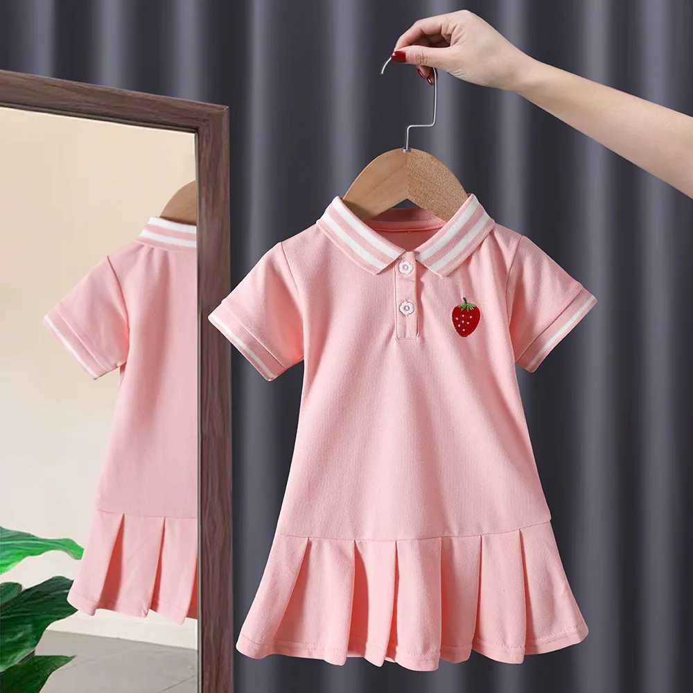 Baby Girls Dress Summer Pink Cute Elegant Princess Dress POLO Style Birthday Party Clothes 1-6 Years OldT250315