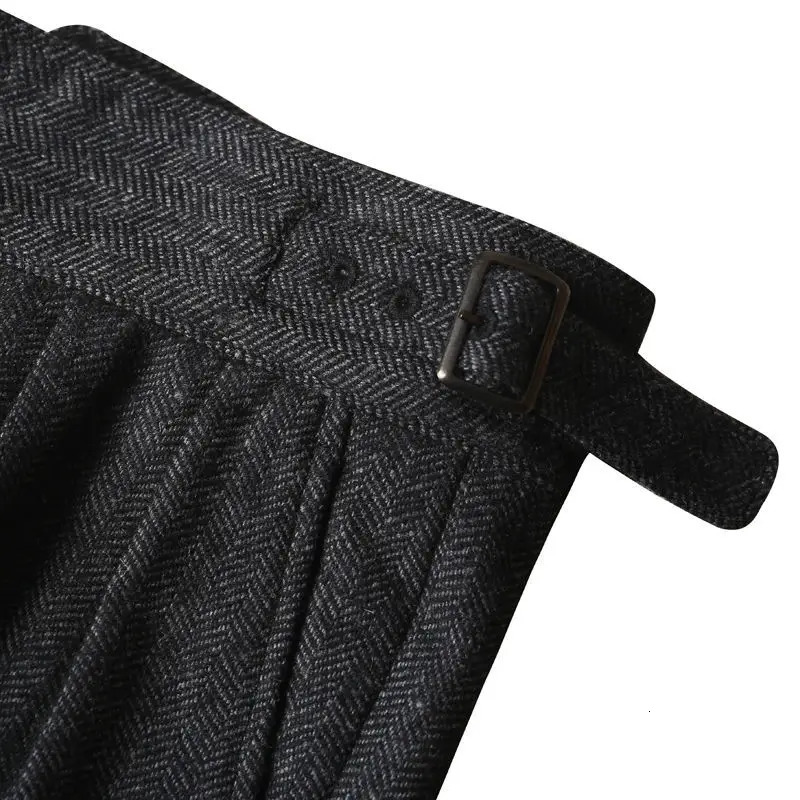 Autumn Winter Woolen Business Suit Pants Men High Waist Streetwear Casual Herringbone Straight Suit Pants Q20 250314