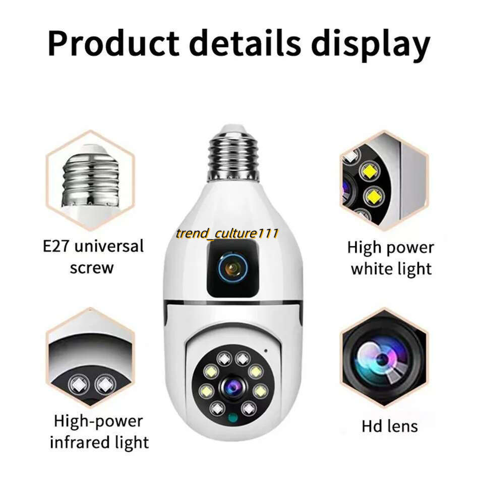 4MP E27 Dual Lens Bulb Camera WiFi Surveillance Night Vision 360 PTZ IP Cameras Human Tracking Indoor CCTV Security Monitor HD 1080P