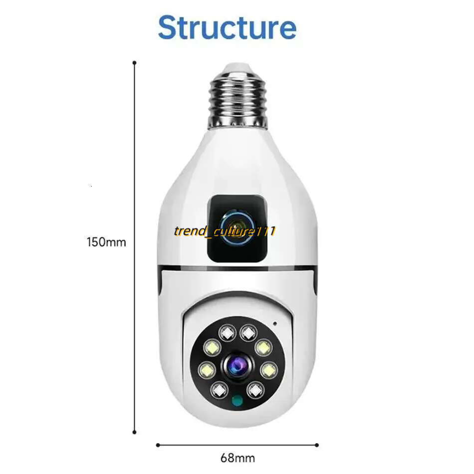 4MP E27 Dual Lens Bulb Camera WiFi Surveillance Night Vision 360 PTZ IP Cameras Human Tracking Indoor CCTV Security Monitor HD 1080P
