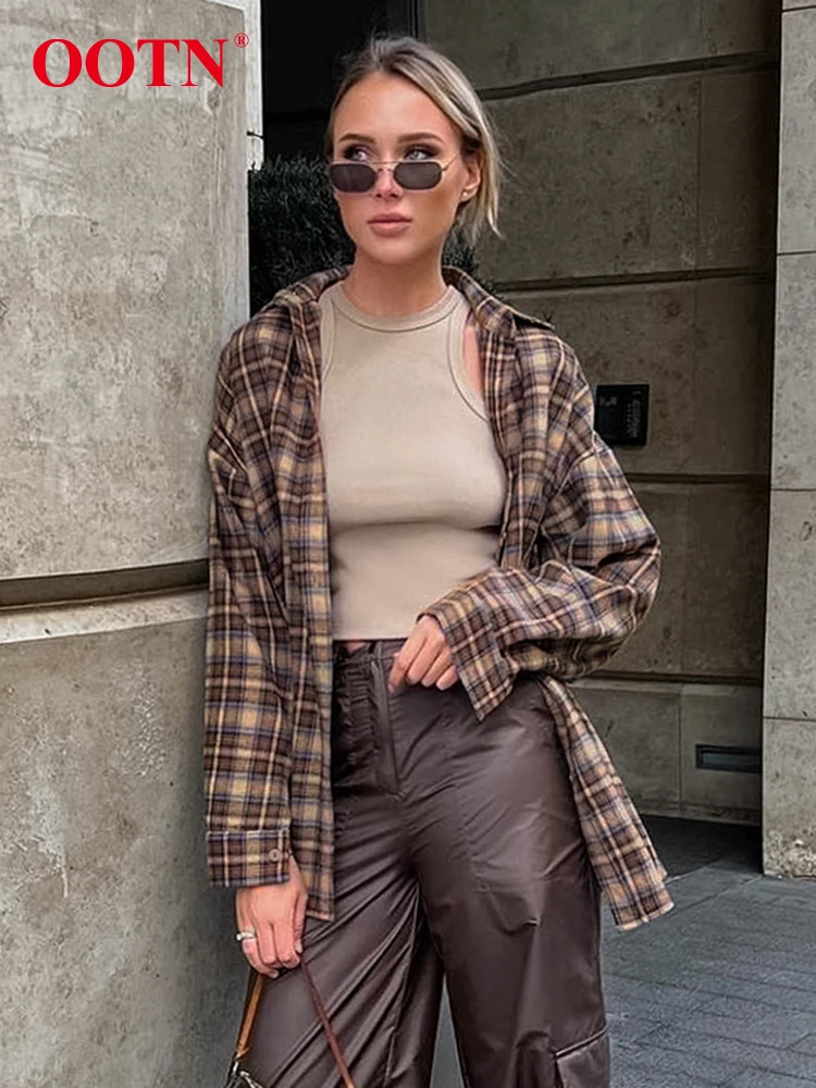 OOTN Street Fashion Loose Plain Shirt Autumn Casual Long Sleeve Top Womens Cotton Single Chest Collar Shirt 250314