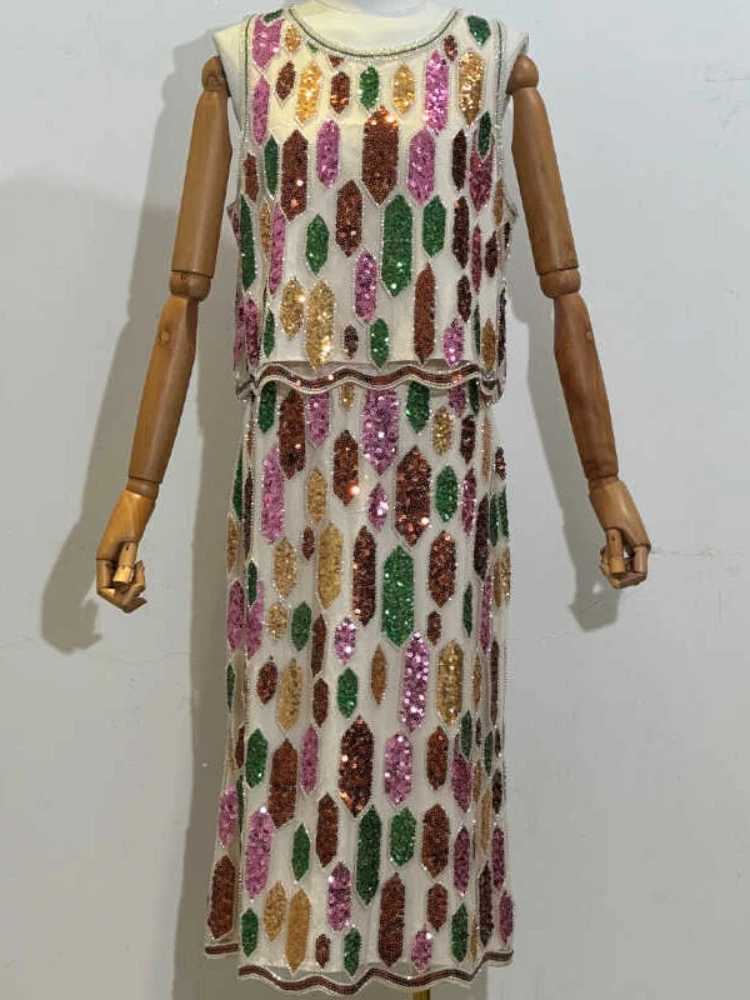 Two Piece Dress Fashion Summer Beach Holiday Handmade Beaded Sequins Vest Camisole Top Female Elastic Waist Skirt Womens Two Piece Sets Y250315ID5Y