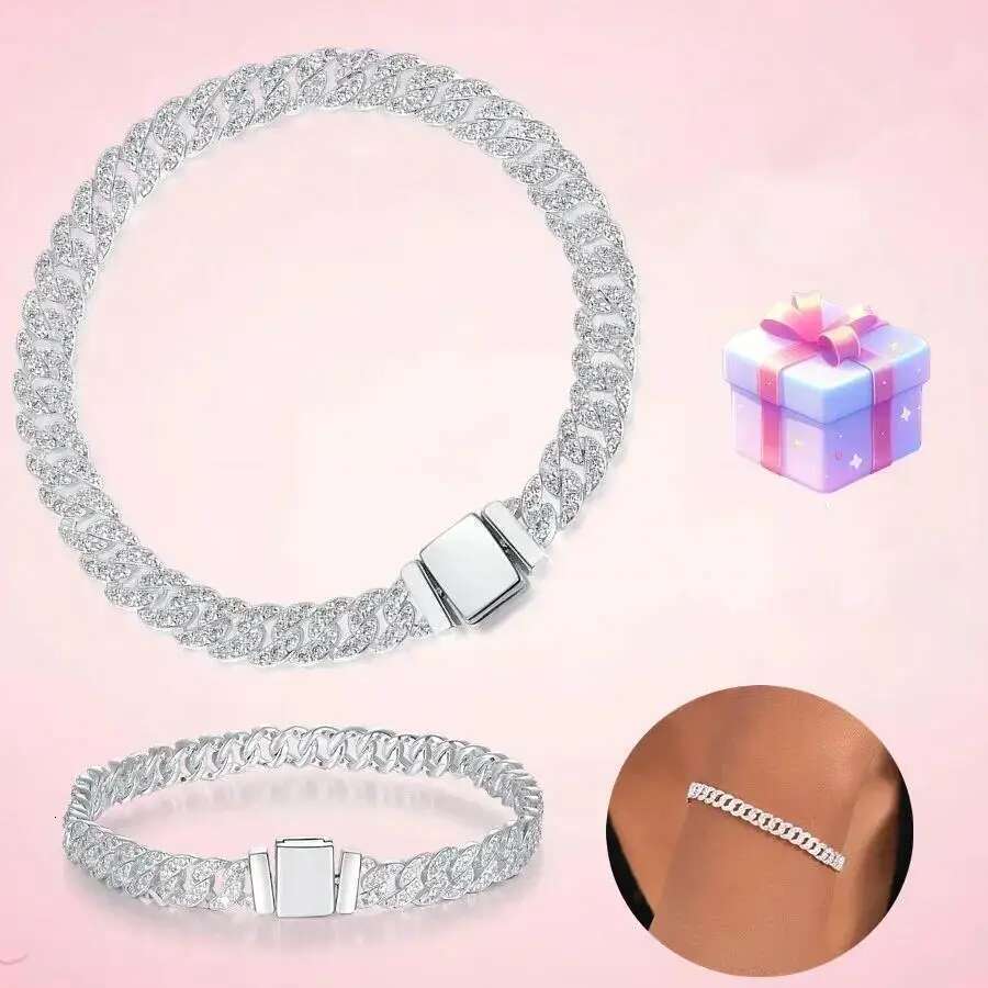 New Shiny Chain Bracelet Necklace Ring Cuban necklace bracelet Jewelry Charm Women's Gift Suitable For Daily Wear