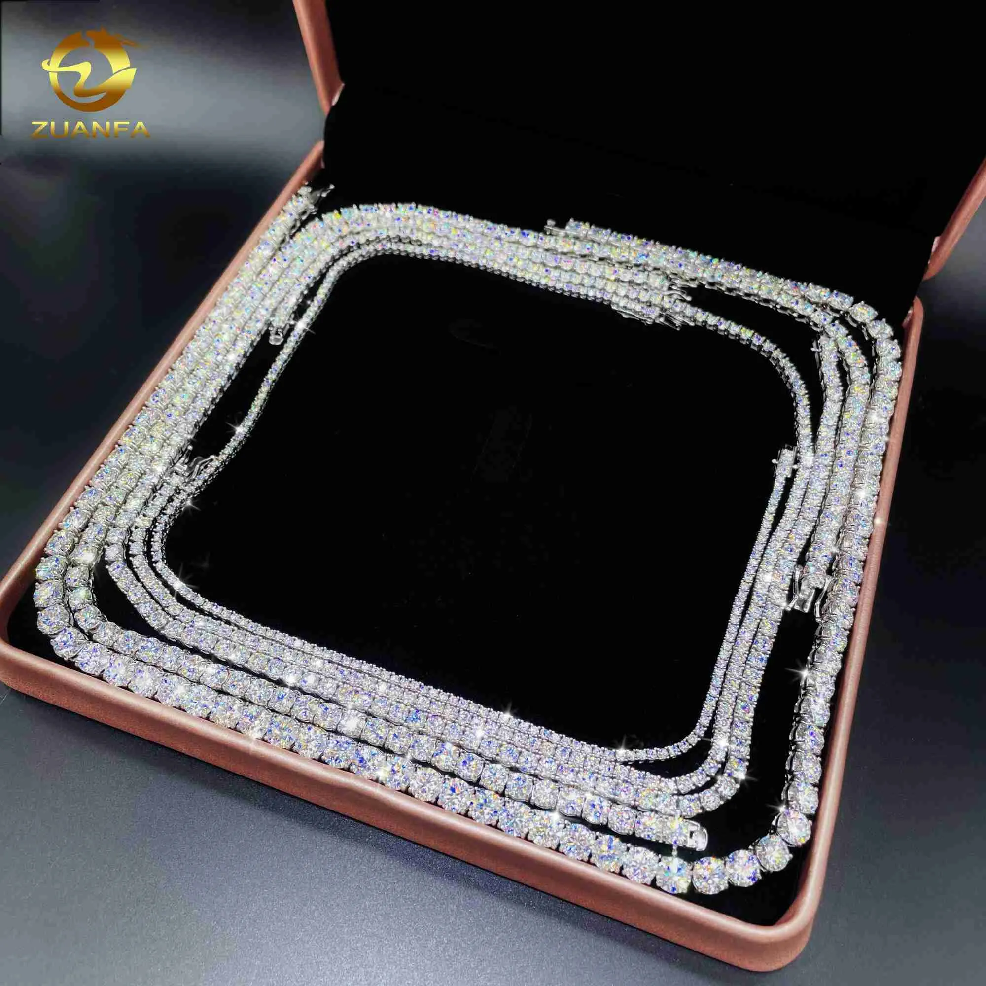 necklace moissanite chain Custom Tennis necklace Real White Gold 3-5mm Moissanite Diamond Tennis Chain Gold Chain