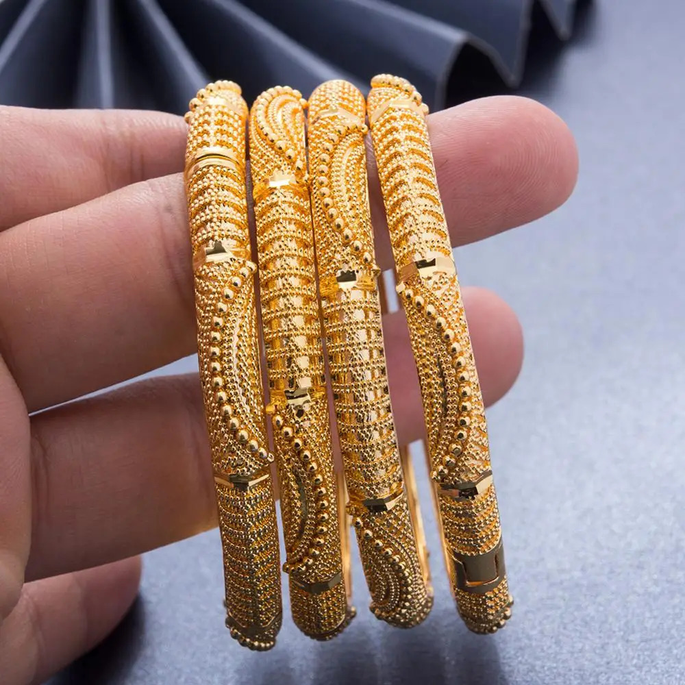 4Pcslot 24K Dubai Gold Bracelet suitable for female wives African brides wedding gifts parties bracelets jewelry 250313