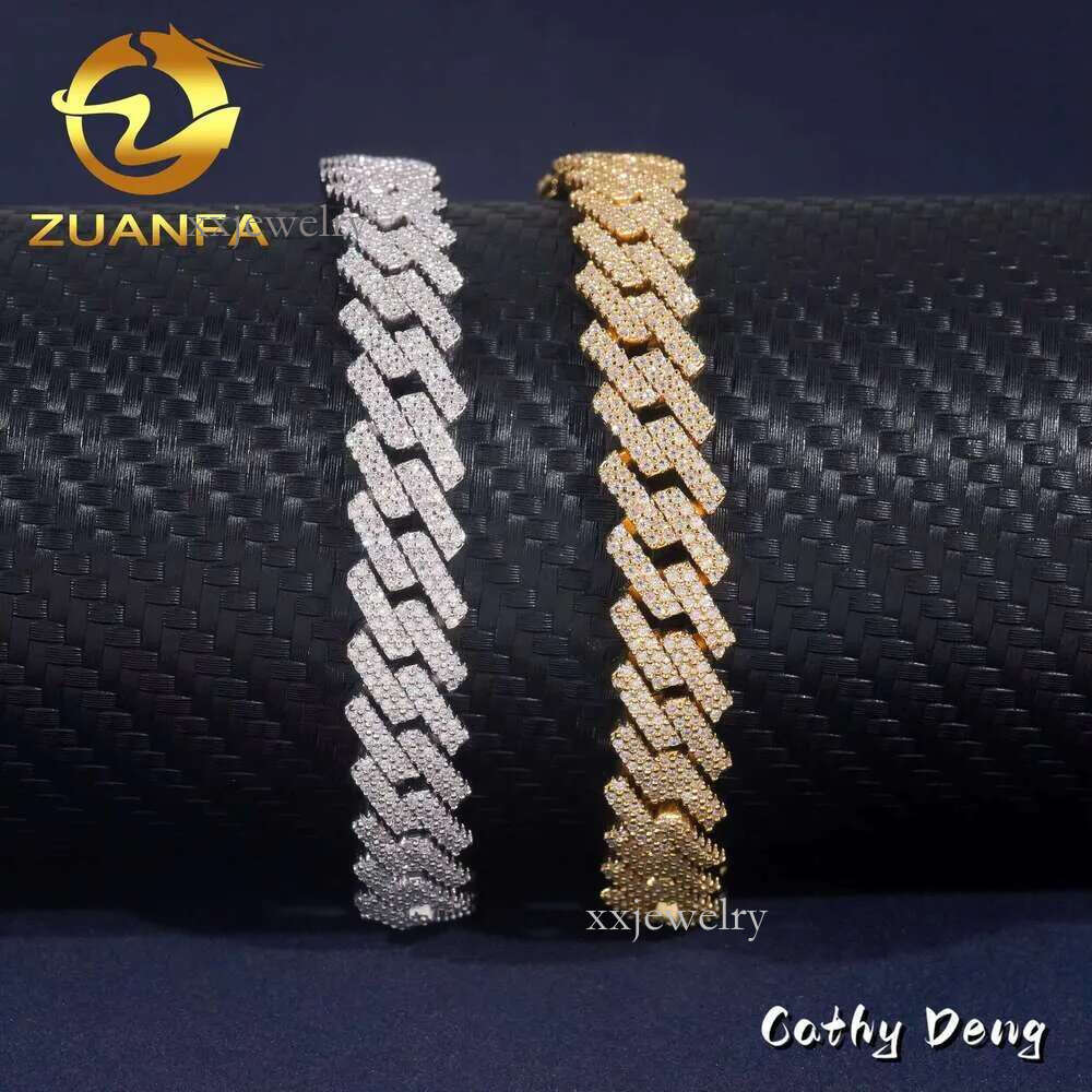 Ready to Ship High Quality Moissanite Hip Hop Jewelry 10mm k Chain Sier Iced Out Cuban Bracelet Necklace With GRA