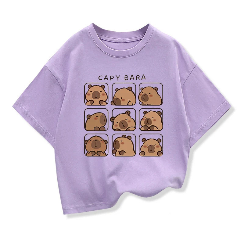 Capybara childrens clothing Tshirt summer print cartoon fashion short sleeved girl loose casual top Crewneck 250312
