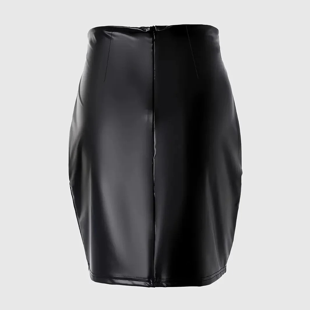 Black HighWaisted Tight PU Leather Mini Skirt Womens Elegant Bodycon Style CrossBorder Trade Ecommerce Product Wholesale 250312