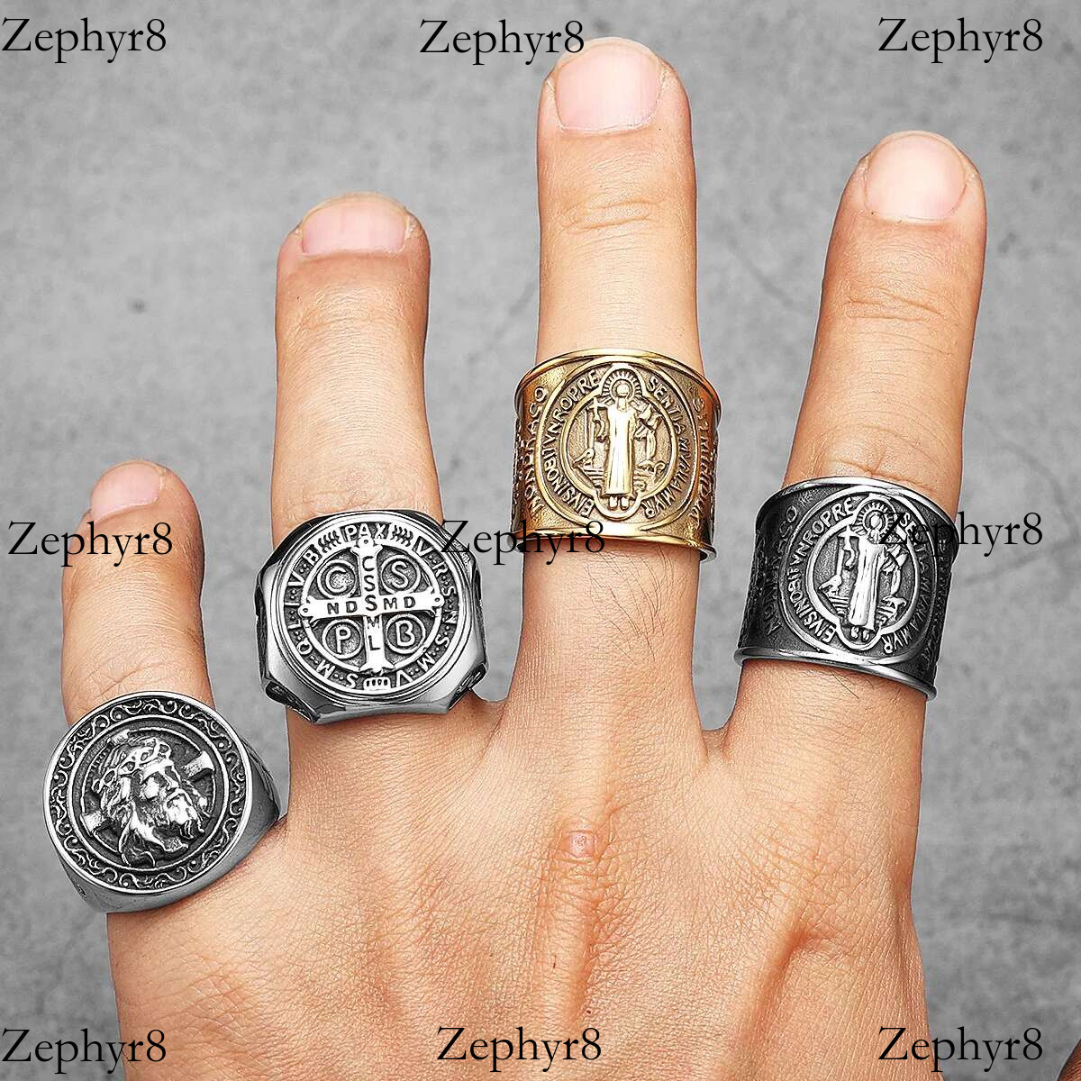 2025 New model Saint Benedict Exorcism Amulet Men Rings Stainless Steel Women Jewelry Punk Rock Cool Stuff Fashion Accessories Gift Wholesale