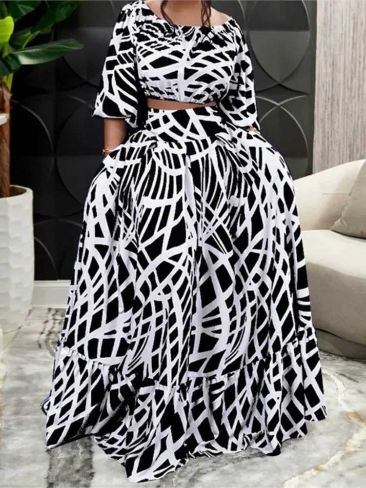 Two Piece Dress Boho Luxurious Two Piece Sets Womens Suits Fashion Print Sexy V-neck Crop Top + Long Skirt 2 Piece Set Elegant Casual Suit Y250315E05P