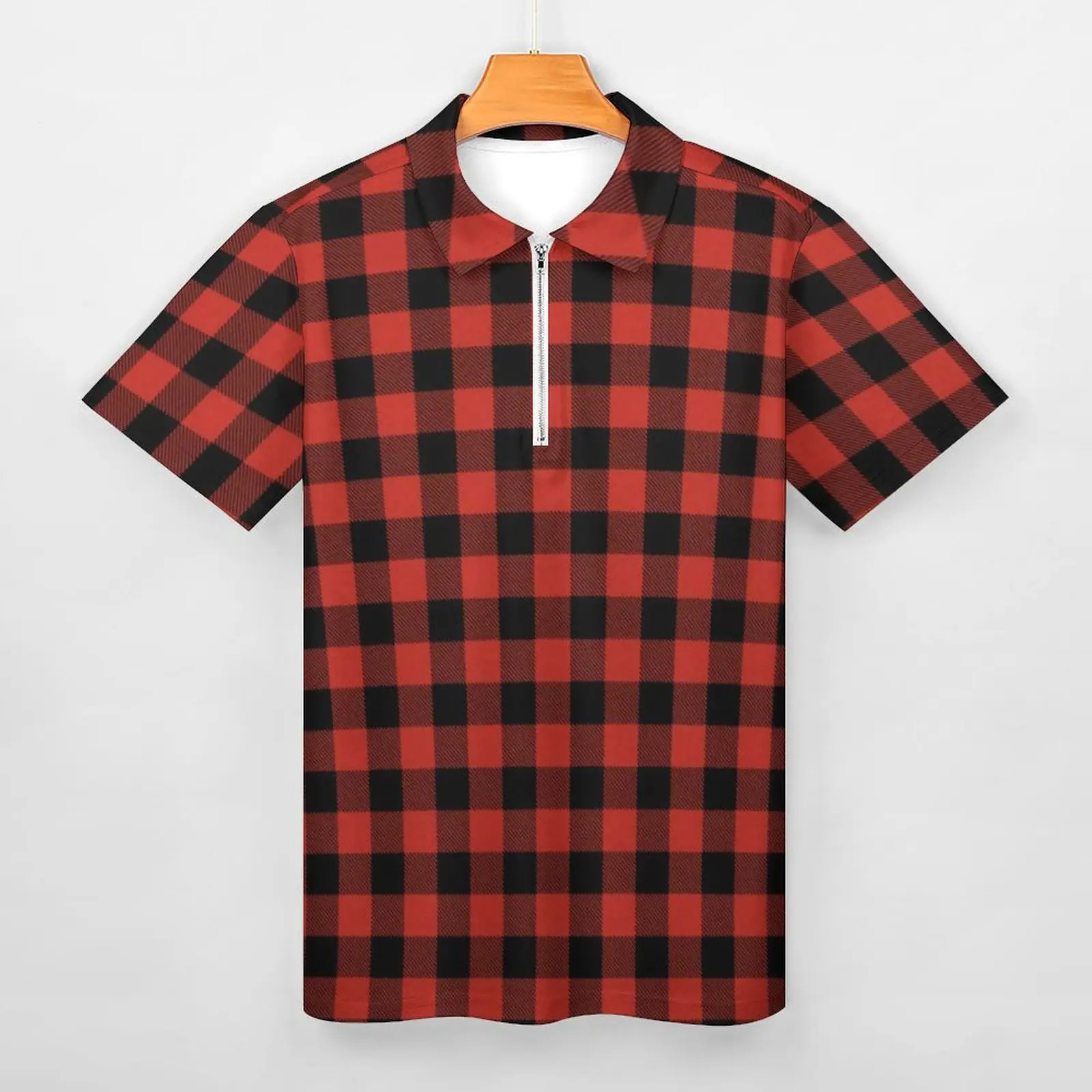 Red And Black Plaid Casual TShirts Check Print Polo Shirt Street Style Summer Short Sleeve Pattern Clothes Big Size 5XL 250312