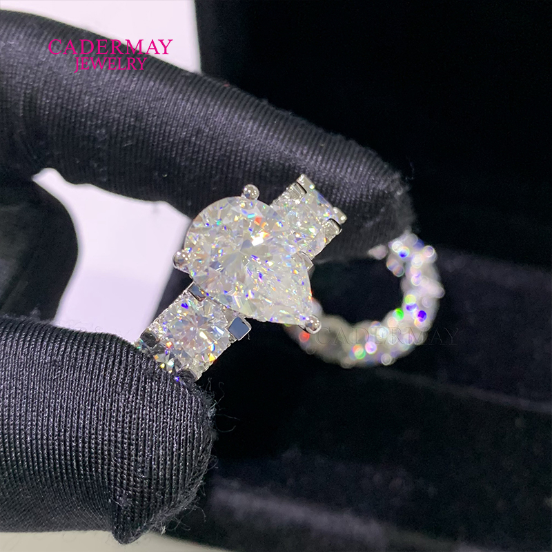 Cadermay luxury 5ct pear cut D VVS moissanite ring with 6mm round moissanite diamond eternity band moissanite ring set for women