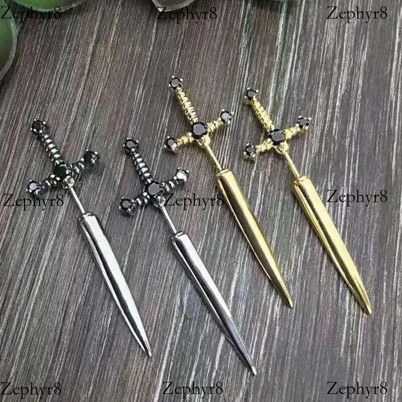 2025 model New Gothic Kinitial Sword Vintage Cool Punk Crystal Ear Jacket Goth Dagger Earrings Jewelry Gift For Women