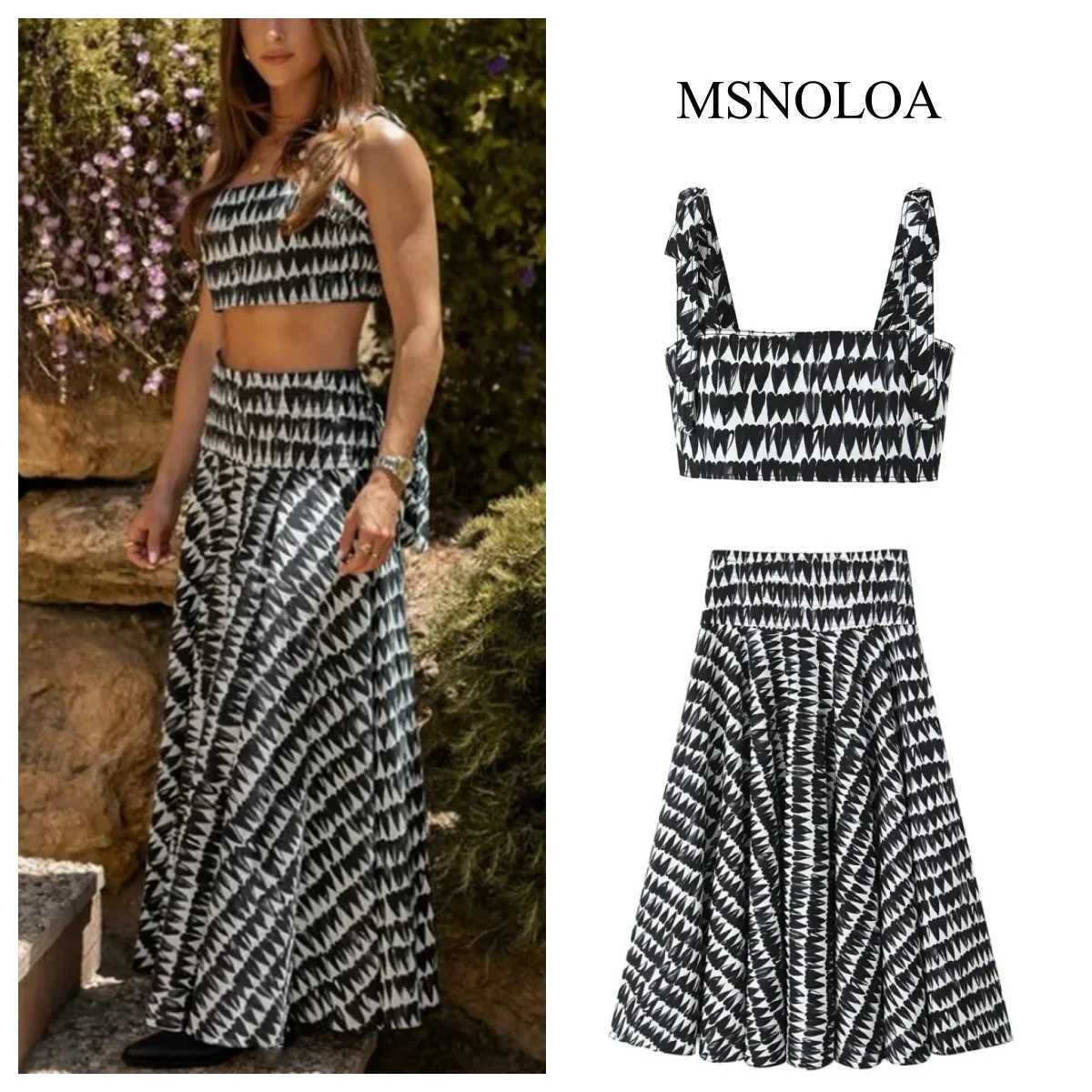 Two Piece Dress MSNOLOA womens clothing 2025 summer new casual retro series printed short top 3084/108 low waist A-line skirt 3054/108 Y250315U2CC
