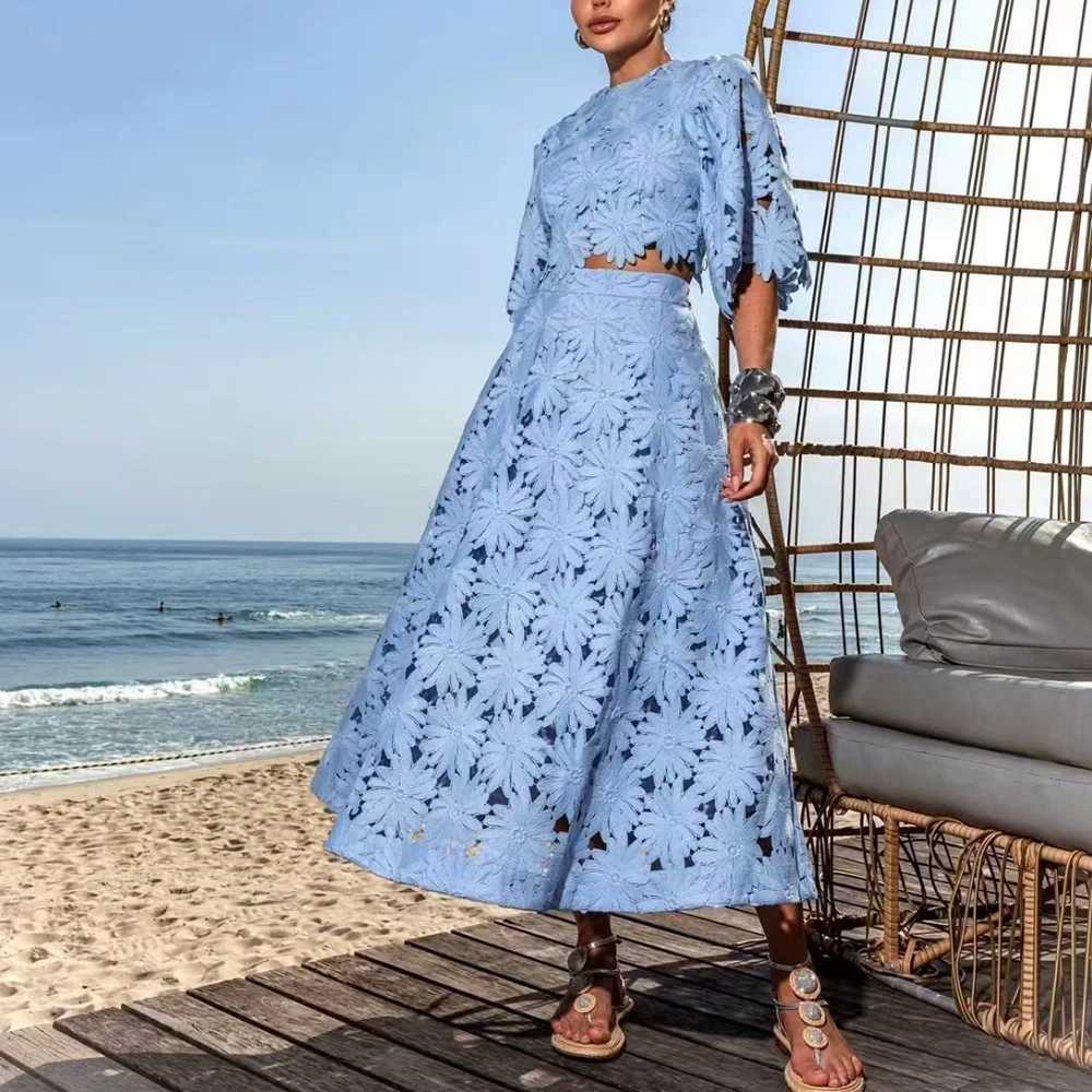 Two Piece Dress TWOTWINSTYLE Solid Two Piece Set for Women Round Neck Half Slve Top High Waist A Line Fashion Skirt Female Summer Suit Female Y250315Y
