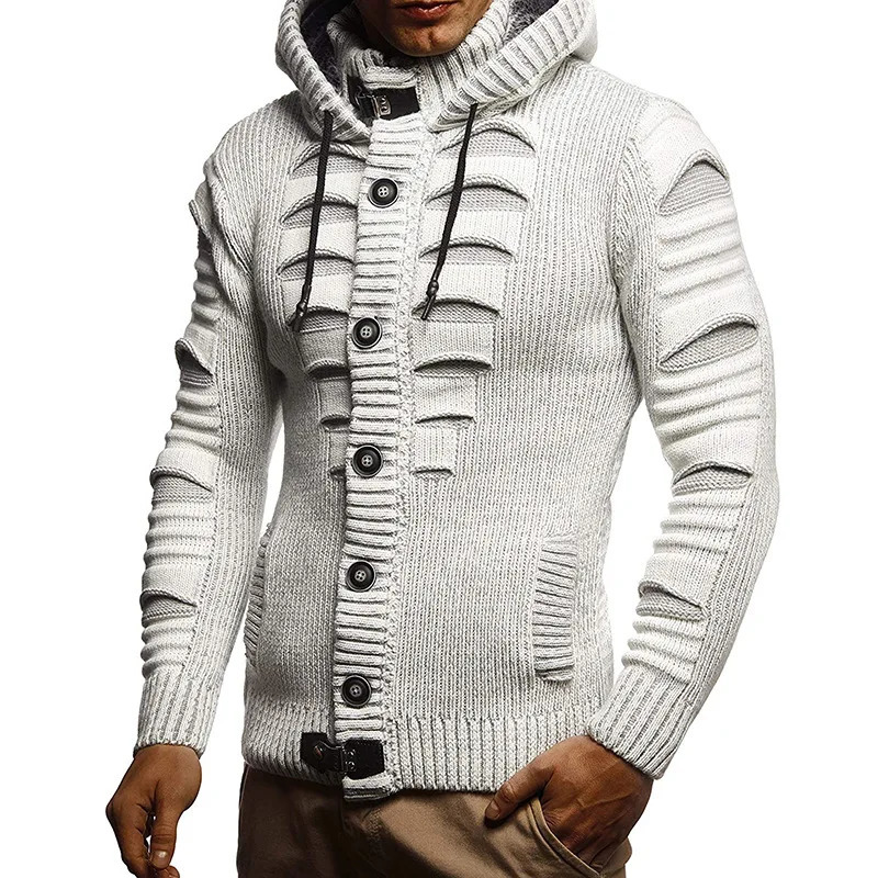 Mens Hooded Singlebreasted Knitted Cardigan Coat for Autumn and Winter 2024 European American Style Fashion S3XL 250311