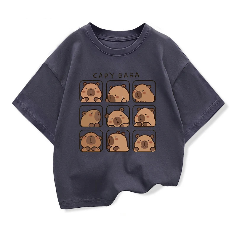 Capybara childrens clothing Tshirt summer print cartoon fashion short sleeved girl loose casual top Crewneck 250312