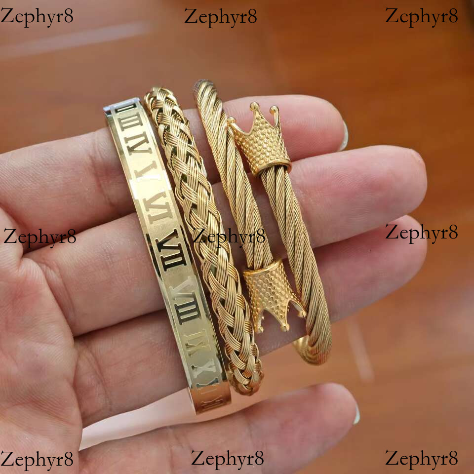 2025 New model European Jewelry Punk Hip Hop 3Pcs/Set Gold Plated Stainless Steel Royal Crown Screw Bangle Bracelet Set Men