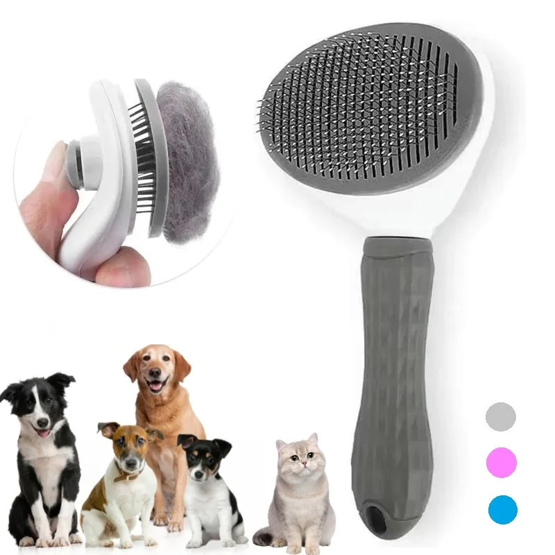 Selfcleaning Pet Hair Remove Comb Cat Slicker Brush Removal For Cats Grooming Brushes Dog Combs Accessories y250312