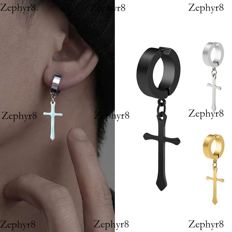 2025 New model Fashion Titanium Cross Ear Clip For Men Women Stainless Steel Punk Black Single Earring Fake Earrings Jewelry