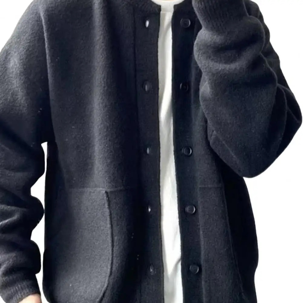 Mens Knitwear Round Neck Long Sleeves Singlebreasted Pure Color Cardigan Knit Coat Loose Daily Wear School Sweater Jacket 250311