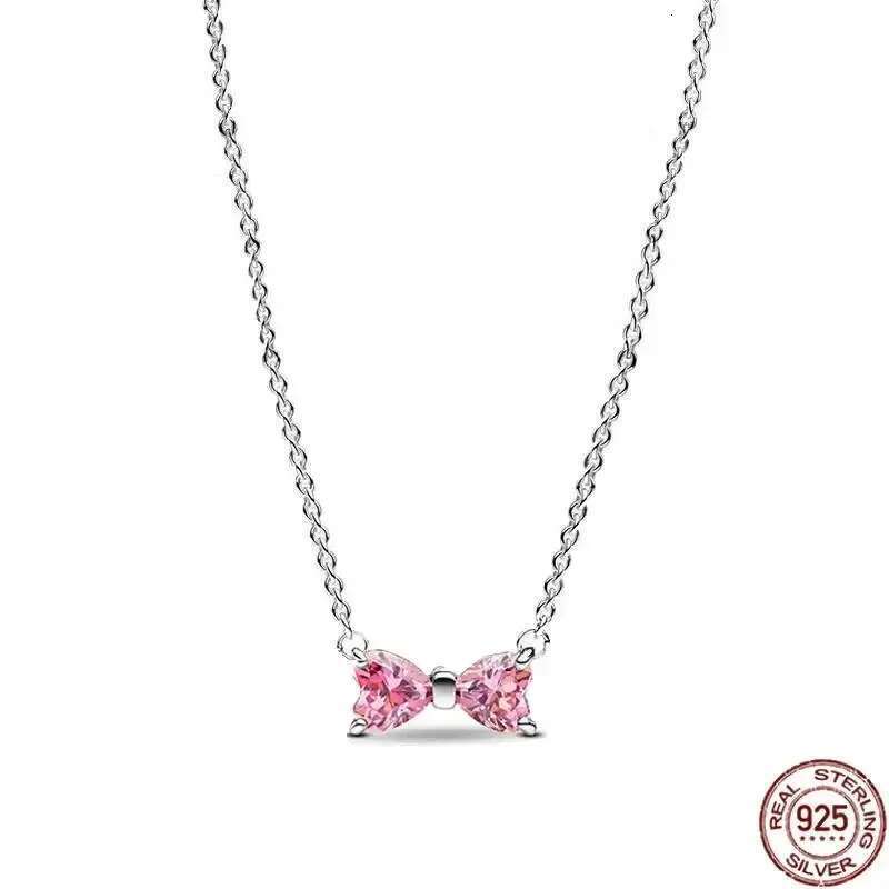 2025 New 925 Sterling Silver Classic Shiny Heart and Bow Square Pendant Necklace fit Charm DIY Women's Jewelry Surprise Gifts