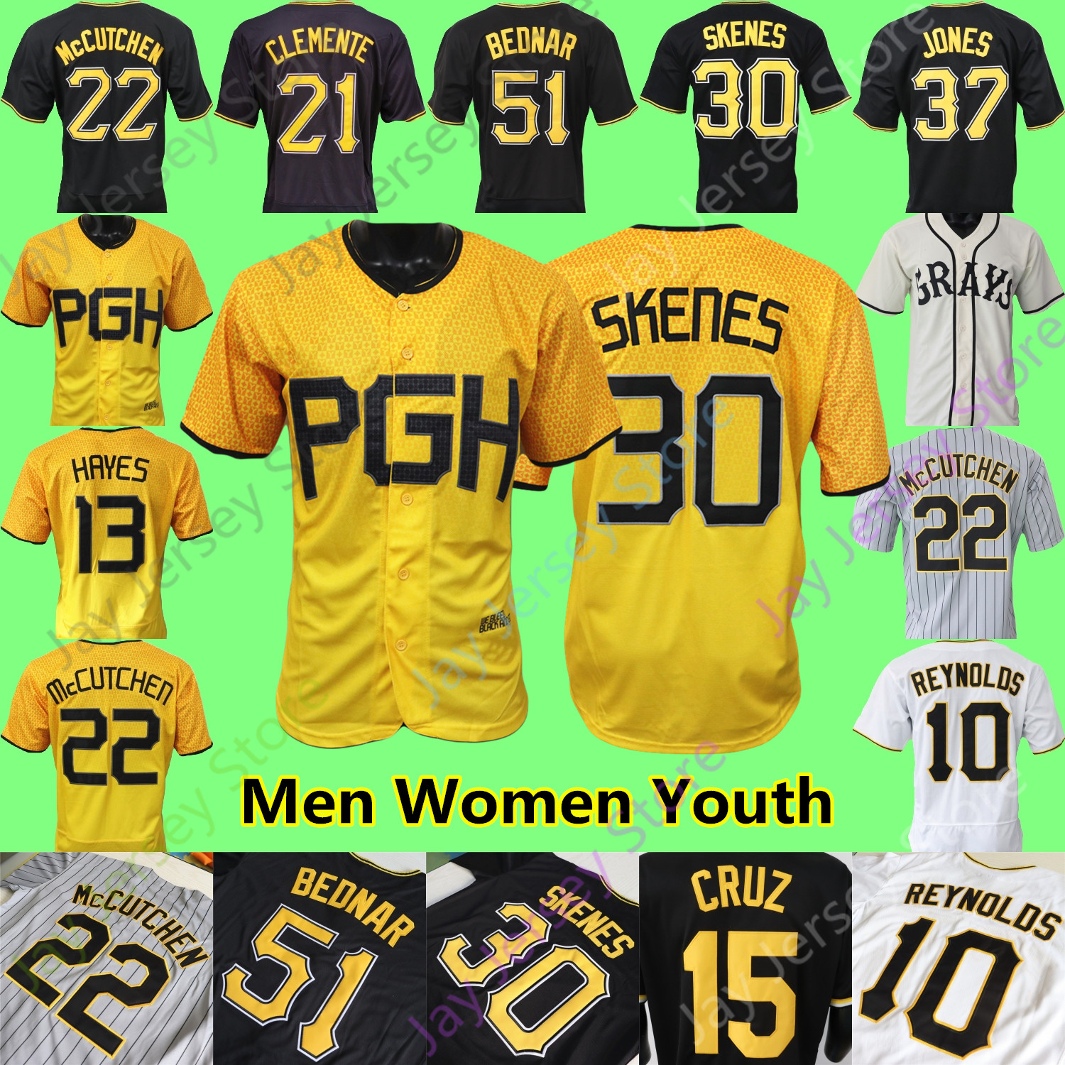 Paul Skenes Jersey McCutchen Oneil Cruz Roberto Clemente Barry Bonds Hayes Bednar Rodriguez Stargell Mazeroski Keller Jones Holderman Frazier Horwitz Pham