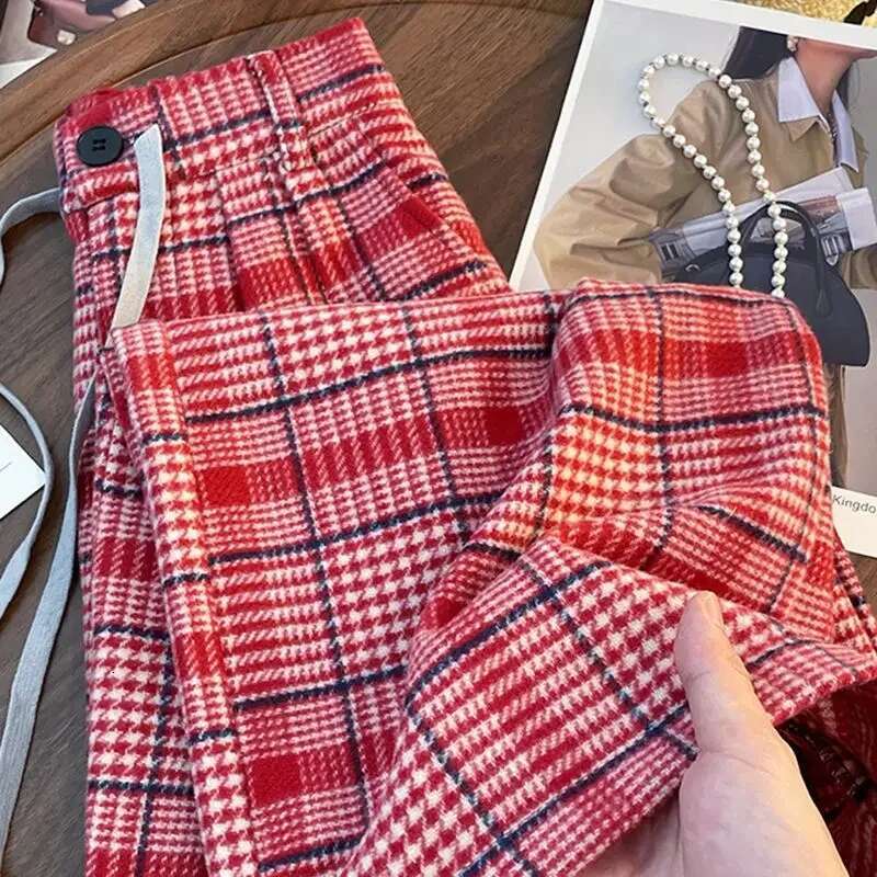 2025 New Checkered High Waist Women's Pants Designer Fashion Drawstring Wide Leg Pants Loose Retro Pants5