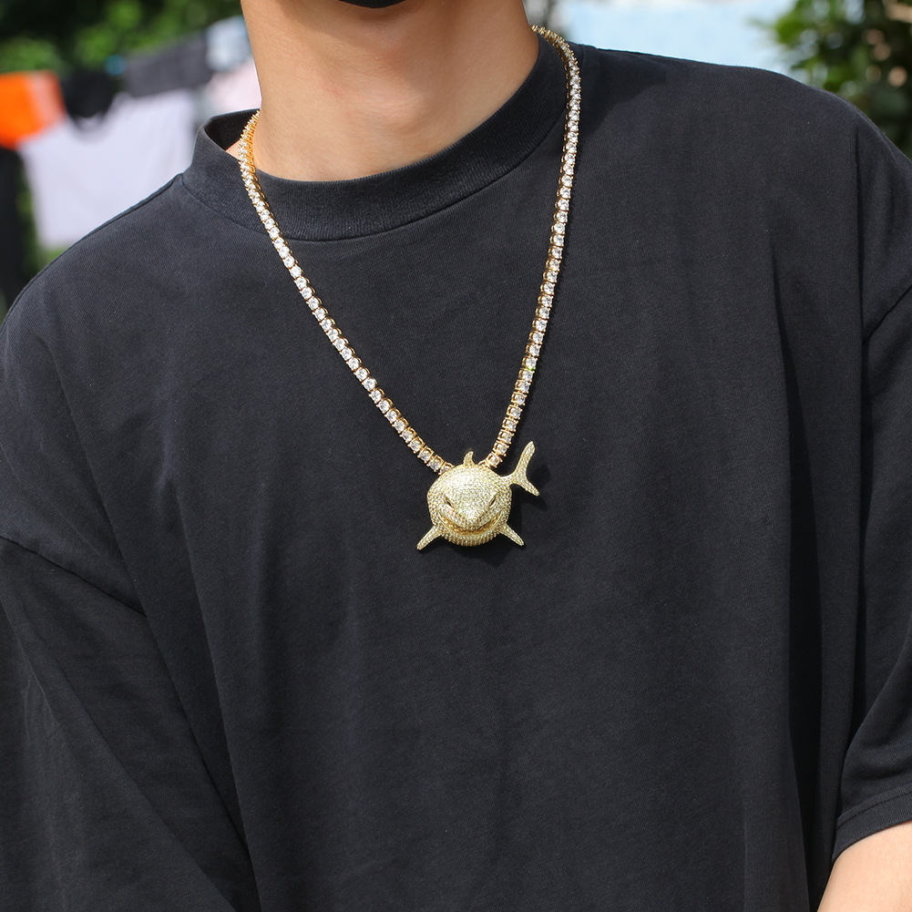6ix9ine same moissanite shark pendant mens hip hop personality fashion brand Necklace nightclub accessories