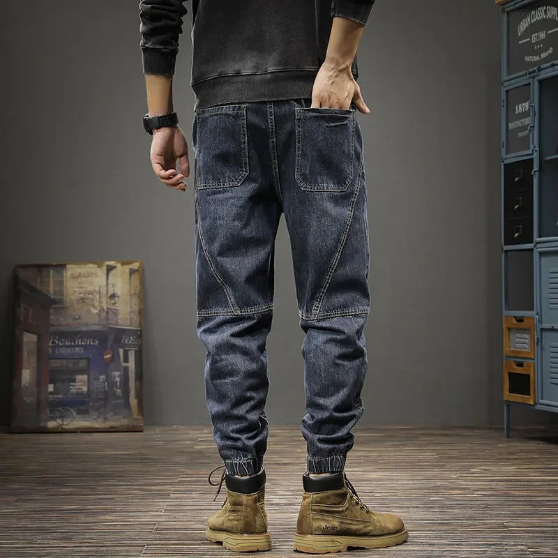 AutumnWinter Trendy Jeans Mens American Style Vintage Loose Fit Elastic Waist Casual Pants Versatile Harem Trousers 250312