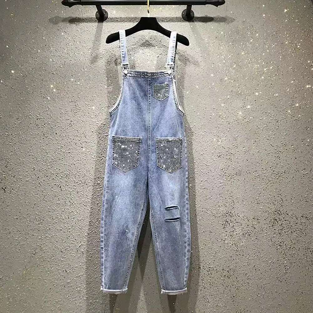 2025 New Fashion Beaded Women's Denim Pants Summer Casual Designer Loose Rivet Piercing jumpsuit Women's Jeans Street Wear4