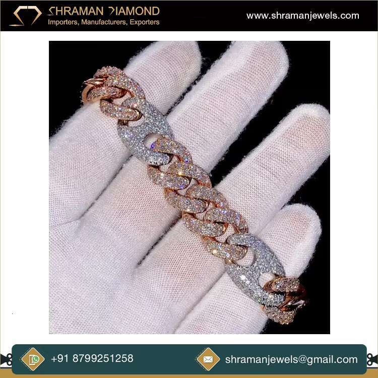 14mm Iced Out k for Men VVS Moissanite Dia Sterg Sier 14K Gold Plated Men's Cuban Bracelet