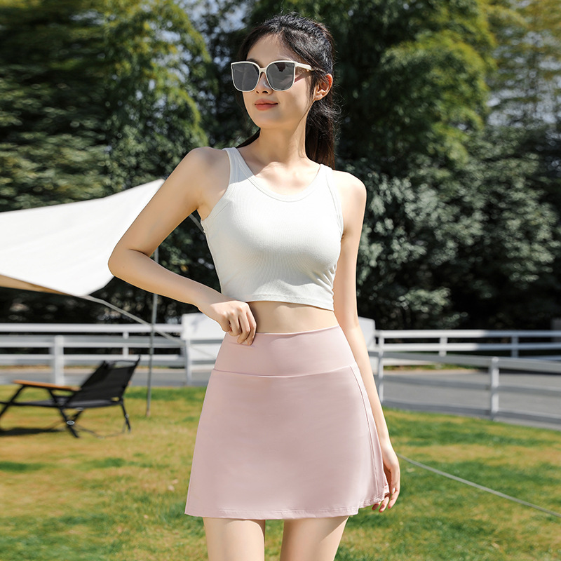 X416515 Cool short skirt summer high waist anti-walking nude skirt pants sports yoga fake two-piece quick-drying skirt