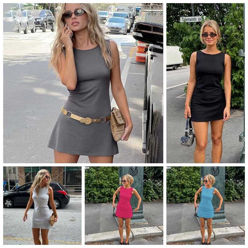 Woman Dress Sleeveless Knit Slim A-Line Female O-Neck Sleeveless Mini Dresses Sheath 2024 Summer Clothing Streetwear Y2K Qtraf2411 R250716