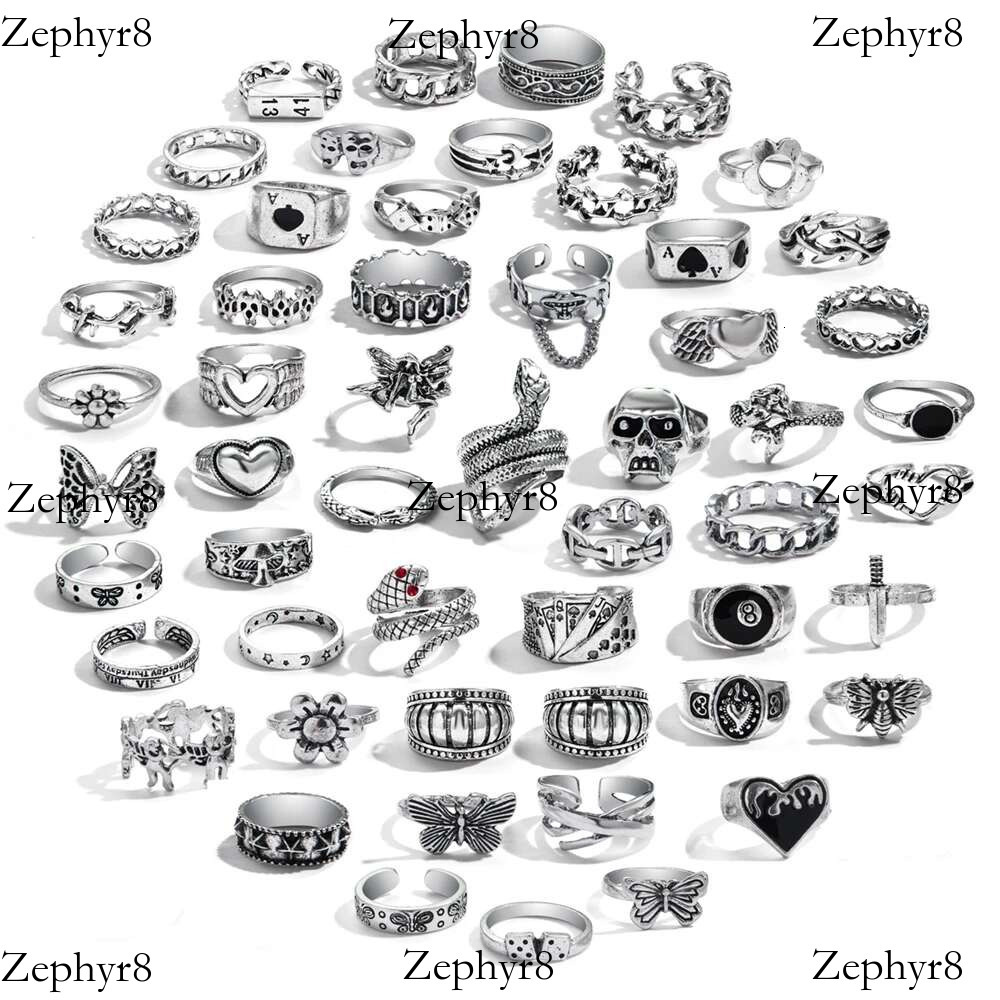 IPARAM Vintage Butterfly Snake Flame Heart Geometric Ring for Women Men Sier Color Gothic Retro Rings Set Fashion Jewelry Gift