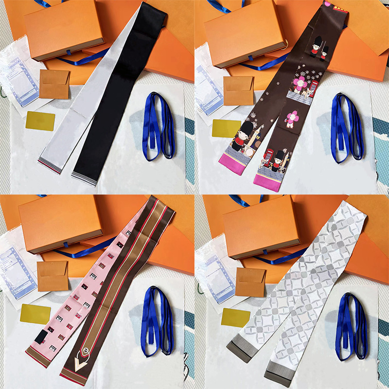 Printed Monogrammed Silk Scarf Fashion Designer Silk Scarf Women's Handbag Scarf 16 Colours size 8x120cm