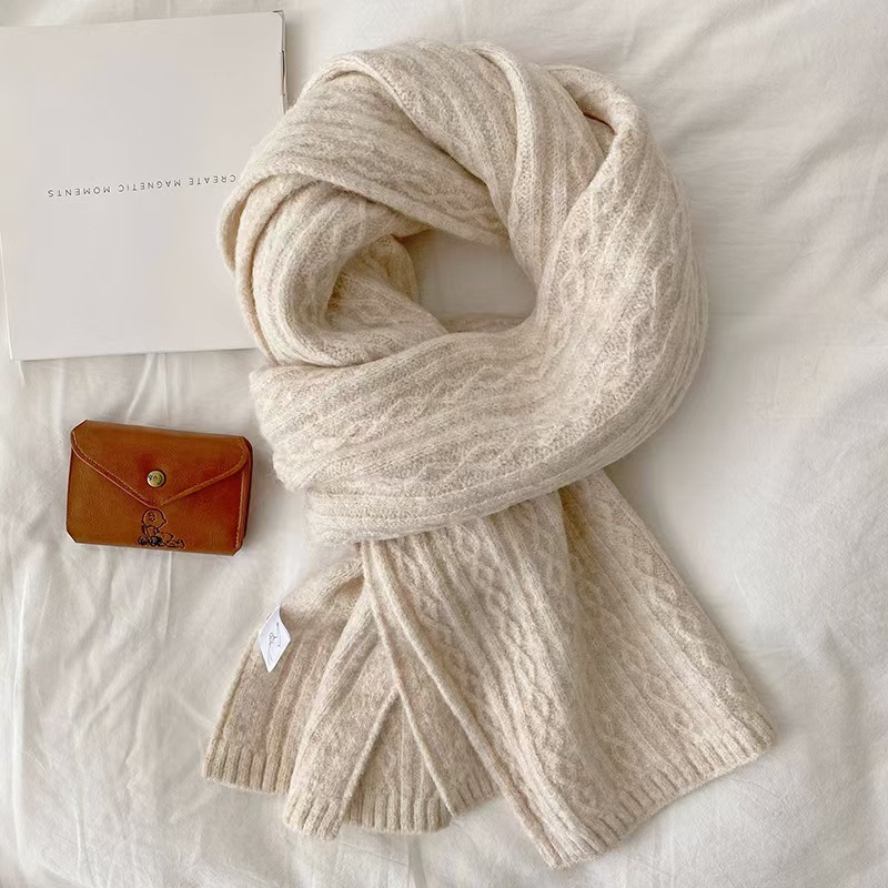 K142 Knitted scarf for women in winter, solid color, wool, high-grade Korean version, warm and thickened scarf for students, birthday gift
