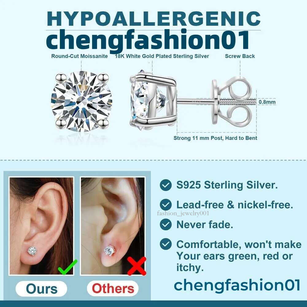 3mm-10mm classic mossanite screw back jewelry sterg sier vvs moissanite designer for women ear stud earrings mens earring gift