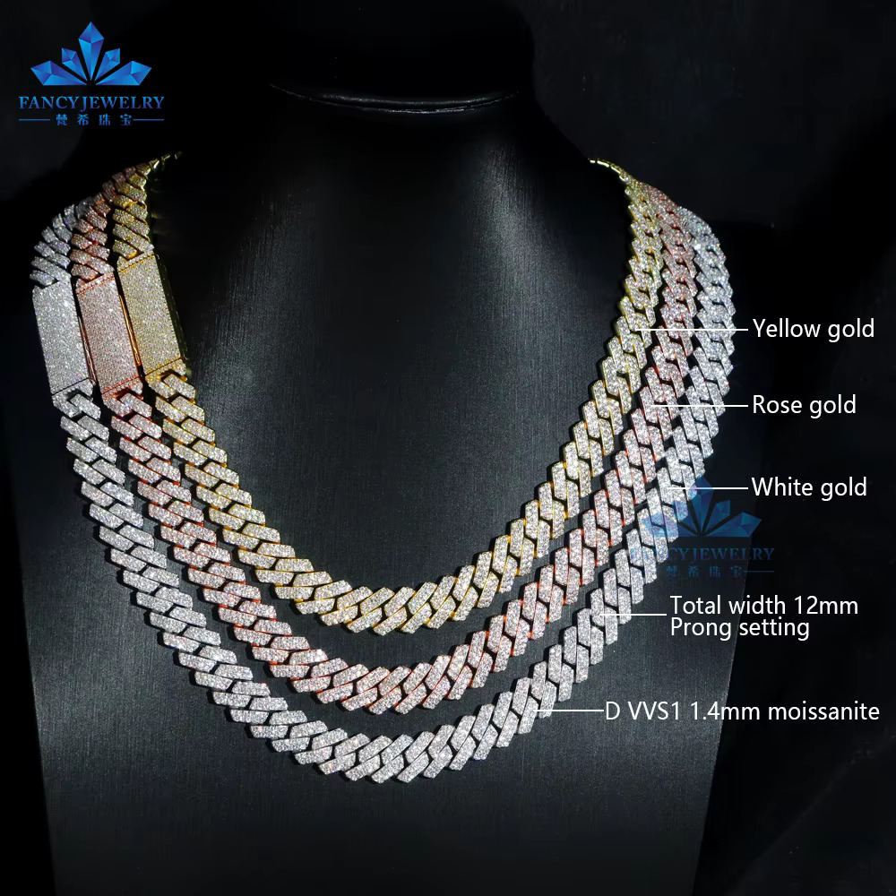 Hot Sale 8mm VVS Moissanite Necklace Solid 925 Silver Cuban Link Trendy Iced Hip Hop Jewelry