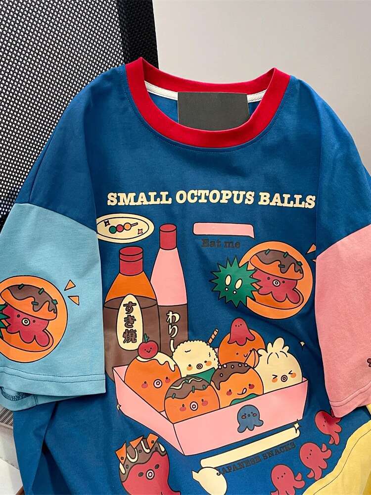 2025 New Large Cartoon Printed T-shirt Designer Fashion Women's Aesthetic Top Contrastive Color Cute T-shirt Fairy T-shirt4