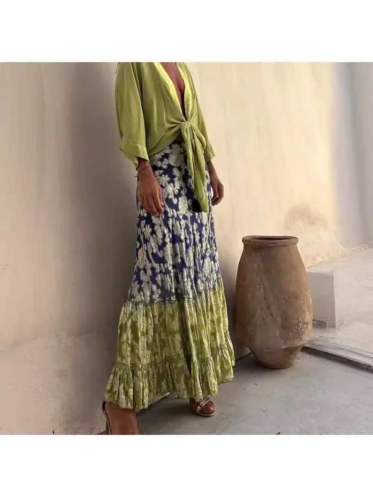 Two Piece Dress Womens Gradient Fashion Half Length Dr INS Casual Loose Vacation Half Length Dr Womens Spliced Bohemian Super Long Skirt Y25031505EK