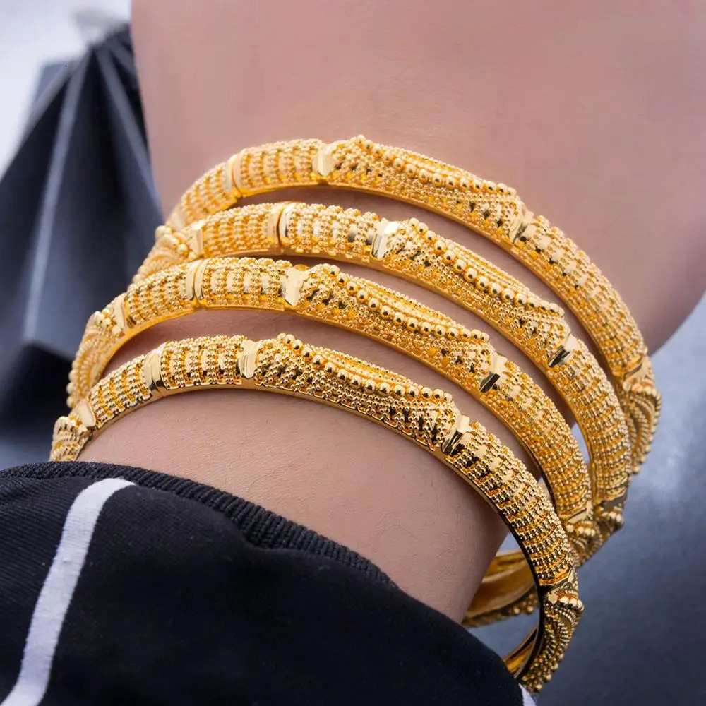 4Pcslot 24K Dubai Gold Bracelet suitable for female wives African brides wedding gifts parties bracelets jewelry 250313