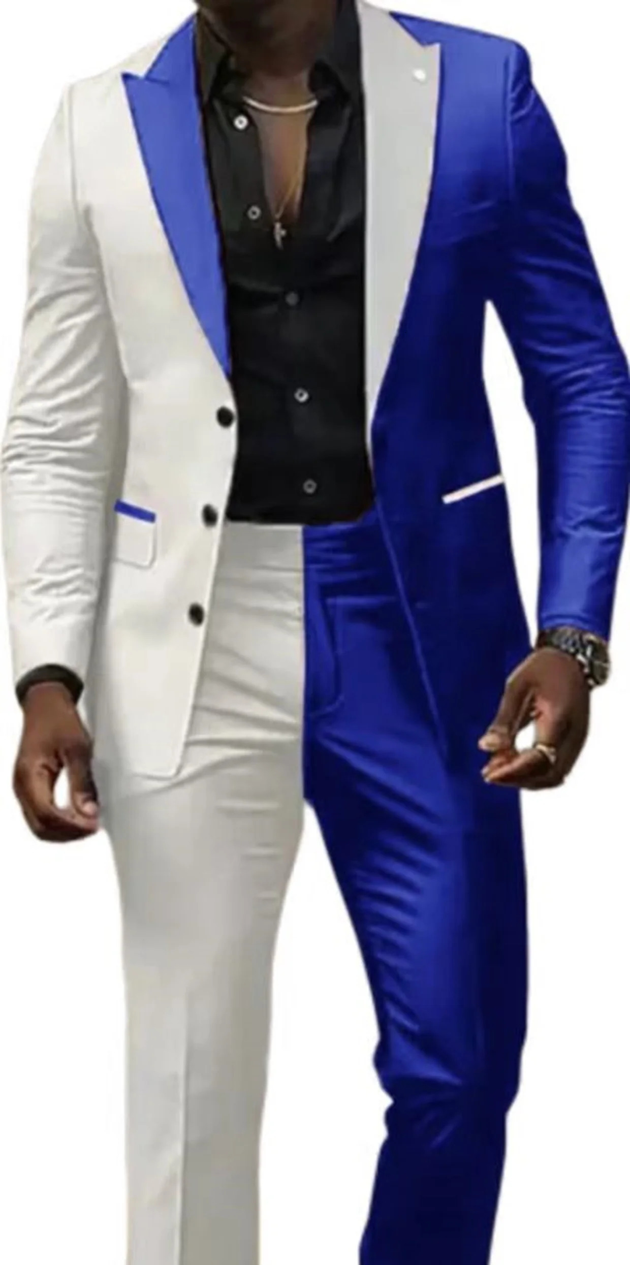 Mens two-color panel set custom set 2-piece jacket and pants set single chest suitable for summer beaches beautician 250314