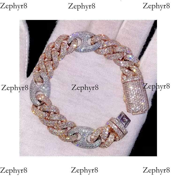 14mm Iced Out k for Men VVS Moissanite Dia Sterg Sier 14K Gold Plated Men's Cuban Bracelet