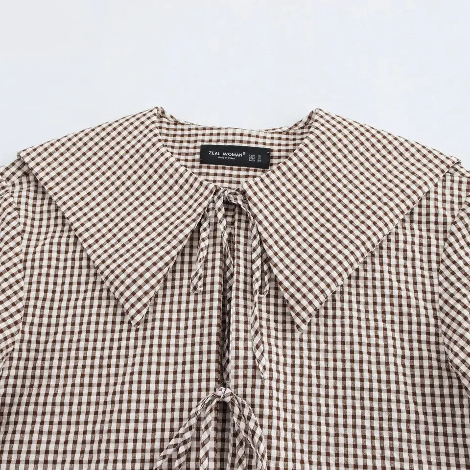 TRAFSHE Womens Plaid Shirts Blouse Clothing Fashion Turn Down Neck Ladies Top Women 3067044 250312